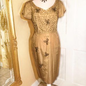 Vintage Smart Miss Beaded Gold Party Dress